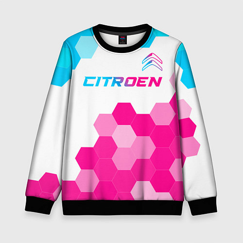 Детский свитшот Citroen neon gradient style: символ сверху / 3D-Черный – фото 1