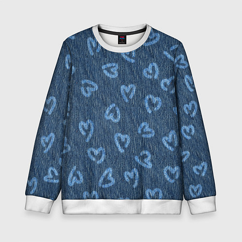 Детский свитшот Hearts on denim / 3D-Белый – фото 1