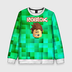Свитшот детский Roblox head на пиксельном фоне, цвет: 3D-белый