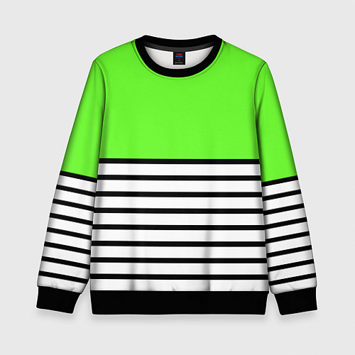 Детский свитшот Полосатый ярко-салатовый / 3D-Черный – фото 1