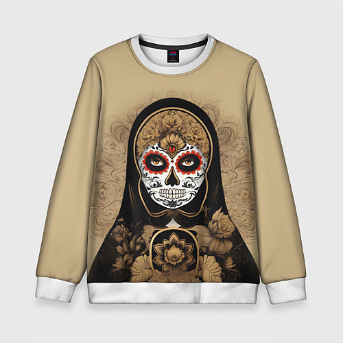 Детский свитшот Матрешка сахарный череп на Хэллоуин / 3D-Белый – фото 1