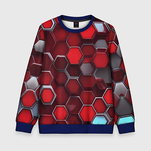 Детский свитшот Cyber hexagon red / 3D-Синий – фото 1