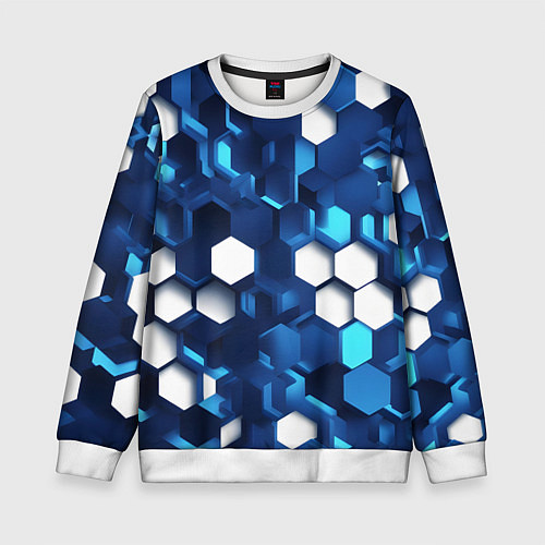 Детский свитшот Cyber hexagon Blue / 3D-Белый – фото 1