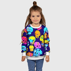 Свитшот детский Паттерн из черепов - поп-арт - иллюзия, цвет: 3D-белый — фото 2