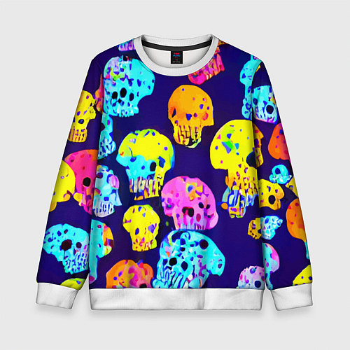Детский свитшот Паттерн из черепов - поп-арт - иллюзия / 3D-Белый – фото 1