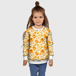 Свитшот детский Тыквы и осенние цветы - паттерн, цвет: 3D-белый — фото 2