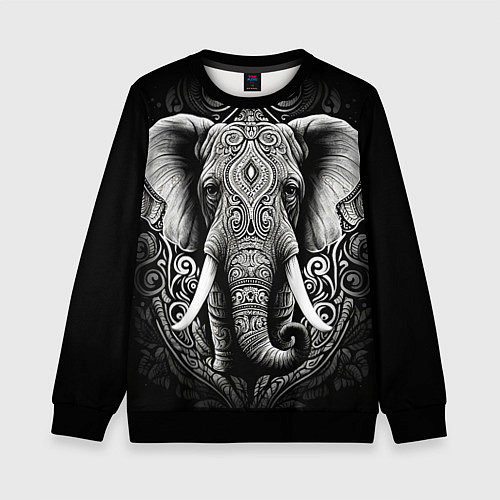 Детский свитшот Индийский слон с узорами / 3D-Черный – фото 1