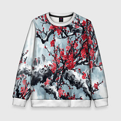 Свитшот детский Лепестки цветущей вишни - сакура, цвет: 3D-белый