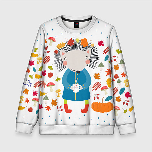 Детский свитшот Милый ежик в осенних листьях / 3D-Белый – фото 1