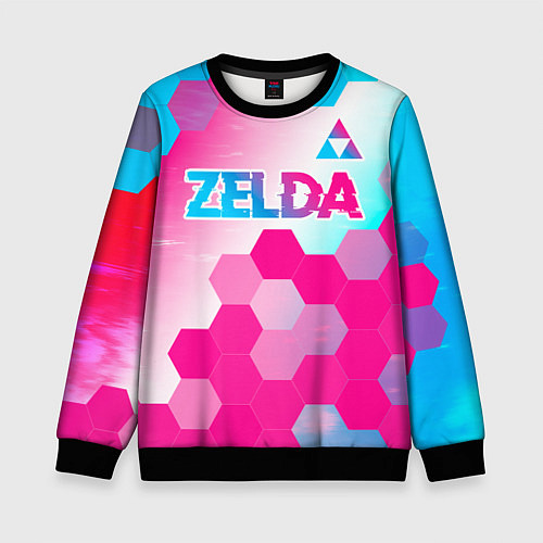 Детский свитшот Zelda neon gradient style: символ сверху / 3D-Черный – фото 1