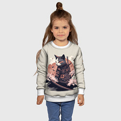 Свитшот детский Боевой котенок ниндзя - японская сакура, цвет: 3D-белый — фото 2