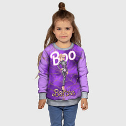 Свитшот детский Барби в костюме скелета: паутина и фиолетовый дым, цвет: 3D-меланж — фото 2