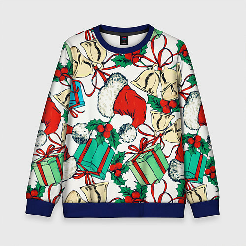 Детский свитшот Узор с новогодними падарками / 3D-Синий – фото 1