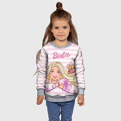 Свитшот детский Барби с щенком: розово-белая горизонтальная полоск, цвет: 3D-меланж — фото 2