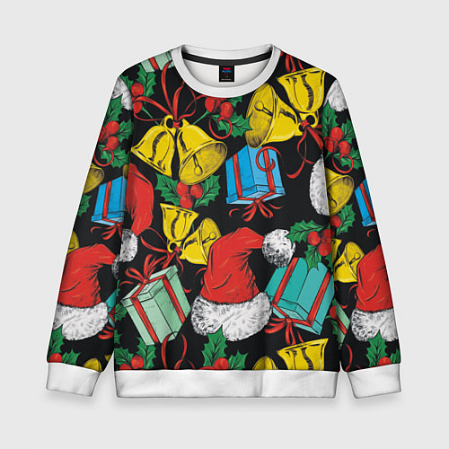 Детский свитшот Узор с рождественскими колокольчиками / 3D-Белый – фото 1