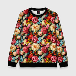 Свитшот детский Узор из роз и разных цветов, цвет: 3D-черный