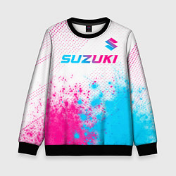 Свитшот детский Suzuki neon gradient style: символ сверху, цвет: 3D-черный