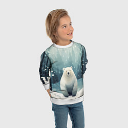 Свитшот детский Мишка в зимнем лесу в стиле фолк-арт, цвет: 3D-белый — фото 2