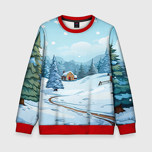 Детский свитшот Новый год пейзаж / 3D-Красный – фото 1
