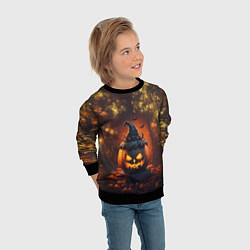Свитшот детский Хэллоуинская тыква в шляпе, цвет: 3D-черный — фото 2