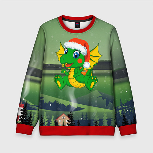 Детский свитшот Зеленый дракончик 2024 / 3D-Красный – фото 1