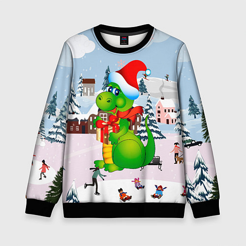 Детский свитшот Новогодний дракон / 3D-Черный – фото 1