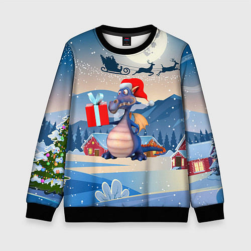 Детский свитшот Новогодний дракон 2024 / 3D-Черный – фото 1