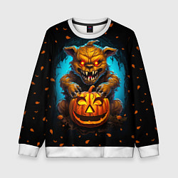 Свитшот детский Halloween - страшный медведь с тыквой, цвет: 3D-белый