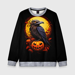Свитшот детский Halloween - ворон и тыква, цвет: 3D-меланж