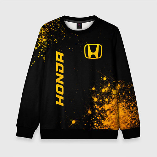 Детский свитшот Honda - gold gradient: надпись, символ / 3D-Черный – фото 1