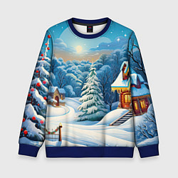 Свитшот детский Зимний домик и елка, цвет: 3D-синий