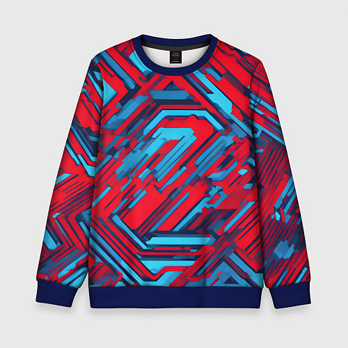 Детский свитшот Киберпанк полосы красные и синие / 3D-Синий – фото 1
