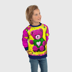 Свитшот детский Розовый мишка в вязаном свитере, цвет: 3D-синий — фото 2