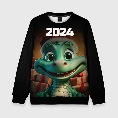 Детский свитшот 2024 год зеленого дракона / 3D-Черный – фото 1