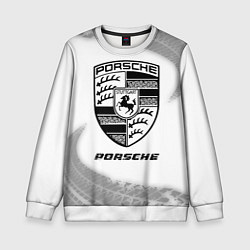 Детский свитшот Porsche speed на светлом фоне со следами шин