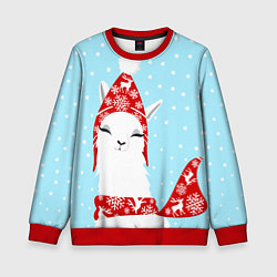 Свитшот детский Лама - альпака в шапочке зимой, цвет: 3D-красный