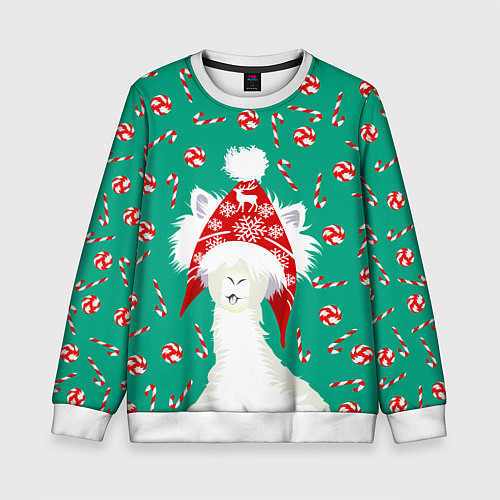 Детский свитшот Лама - альпака с леденцами / 3D-Белый – фото 1