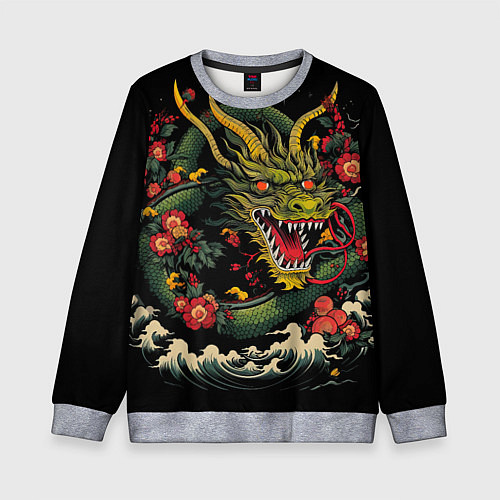 Детский свитшот Зеленый дракон / 3D-Меланж – фото 1