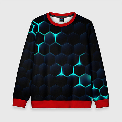 Детский свитшот Бирюзовый сквозь чёрные соты / 3D-Красный – фото 1