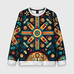 Свитшот детский Симметричный орнамент в славянском стиле, цвет: 3D-белый