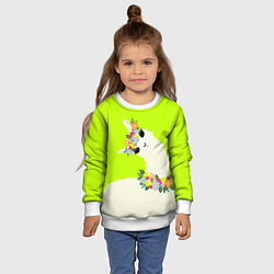 Свитшот детский Летняя лама - альпака в венке, цвет: 3D-белый — фото 2