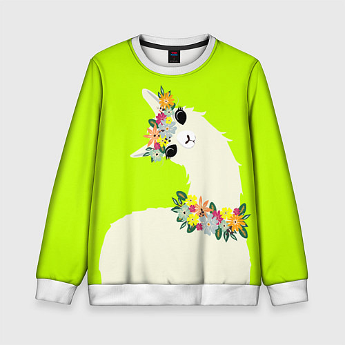 Детский свитшот Летняя лама - альпака в венке / 3D-Белый – фото 1