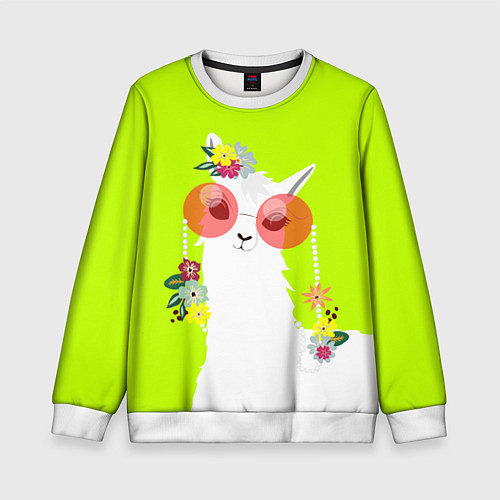 Детский свитшот Лама - альпака в розовых очках / 3D-Белый – фото 1