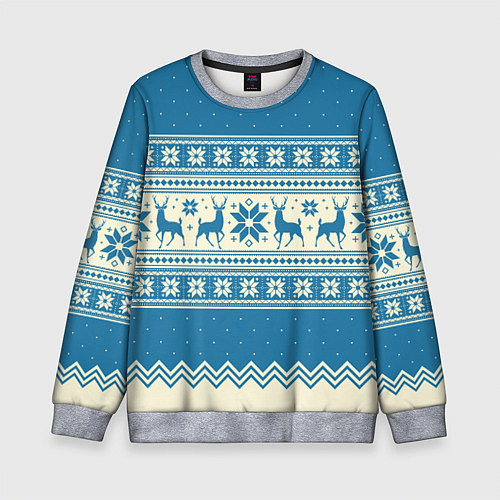 Детский свитшот Sweater with deer on a blue background / 3D-Меланж – фото 1