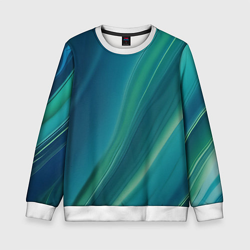 Детский свитшот Сине-зелёная жидкая текстура - нейросеть / 3D-Белый – фото 1