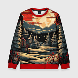 Свитшот детский Зимнее настроение новогодний рисунок, цвет: 3D-красный