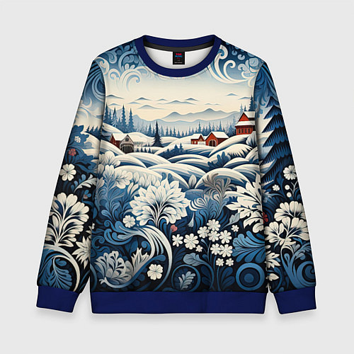 Детский свитшот Зимний лес новогодний узор / 3D-Синий – фото 1