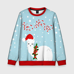 Свитшот детский Лама в роли Санта Клауса, цвет: 3D-красный