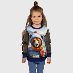 Свитшот детский Бурый медведь в зимней одежде, цвет: 3D-синий — фото 2