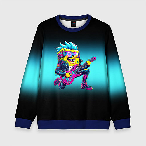 Детский свитшот Sponge Bob - rock guitarist - ai art / 3D-Синий – фото 1